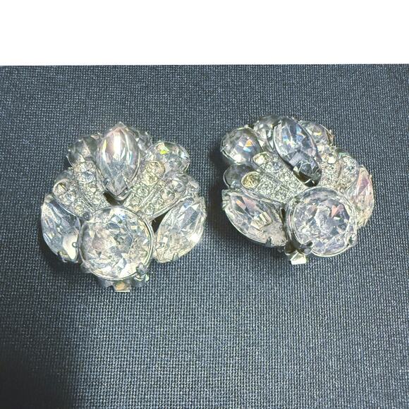 Vintage Eisenberg Ice Rhinestone Clip Earrings Marked - Picture 1 of 6